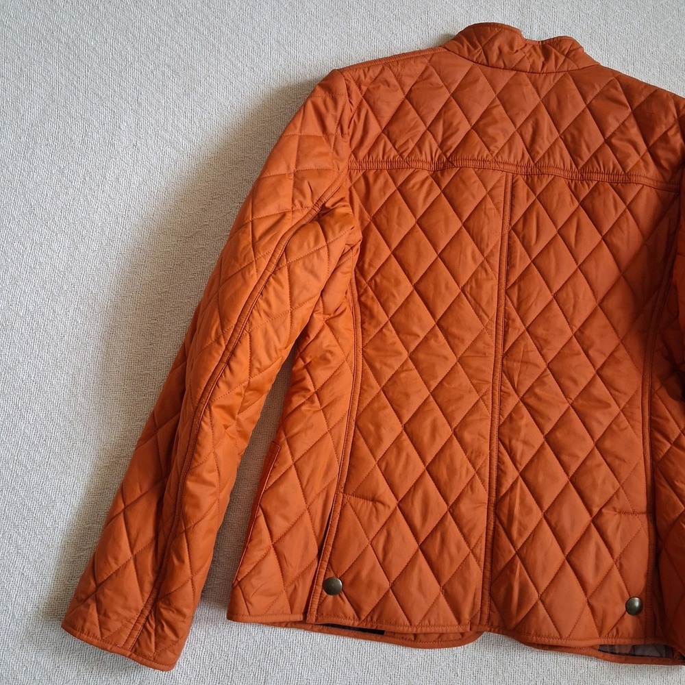 l.l. bean sig orange diamond quilted jacket plaid old money barn chore fall 2 - Picture 10 of 11